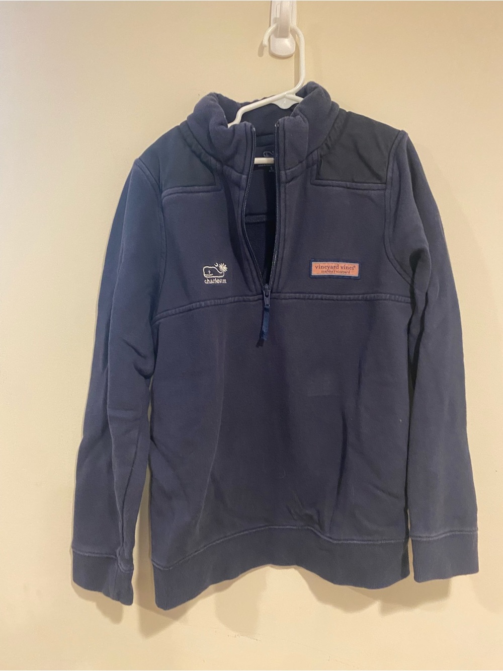 Vineyard Vines Navy Quarter-Zip Pullover Sweater with “Charleston”